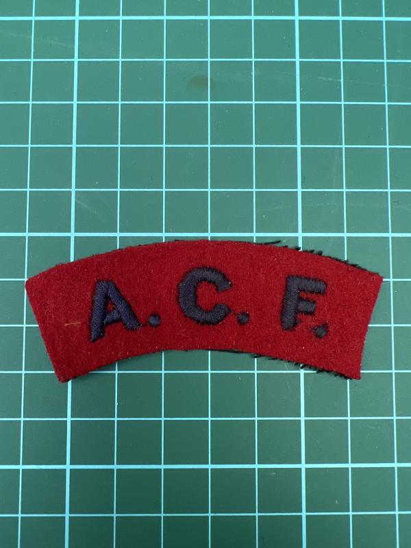 A.C.F Army Cadet Force Blue On Dark Red Shoulder Title