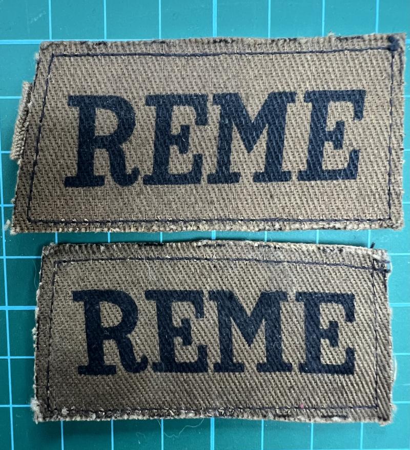 WW2 Printed Pair REME Slip on Shoulder Titles