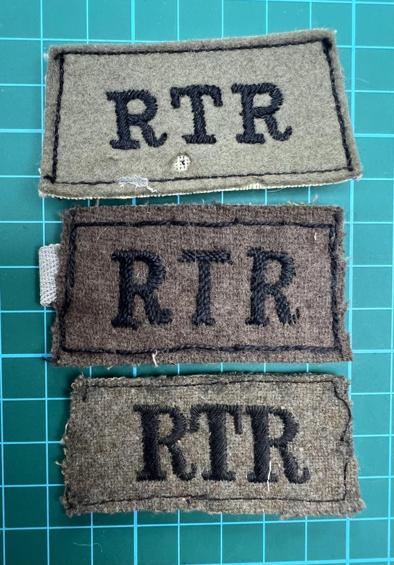 WW2 Royal Tank Regiment Slip on Shoulder Titles x 3